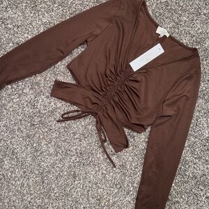 Brown Ruched Crop Top